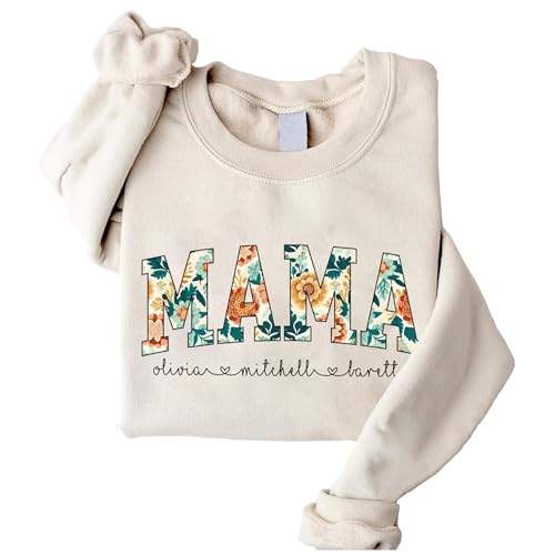 トップス *sweet mother* Personalized Floral Mama Sweatshirt with Kidnames, Trendy